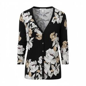 WHITE HOUSE BLACK MARKET Floral Cardigan XL 20” p2p Black Multi NWOT